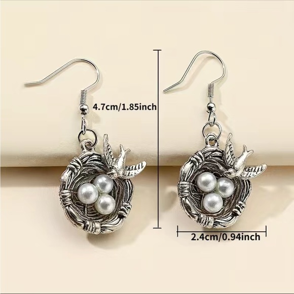 Vintage Swallow Bird Nest Drop Earrings - Picture 2 of 5